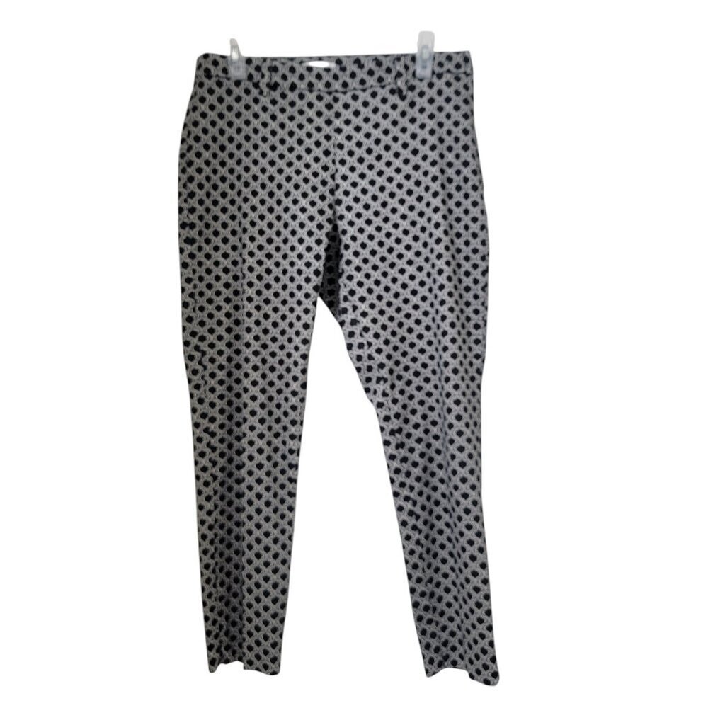 H&M Size 10 Black Geometric High-Rise Skinny Stretch Pants, Slit Hem